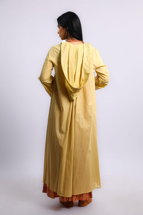 Golden Motif Hooded Cotton Voile Long Coat