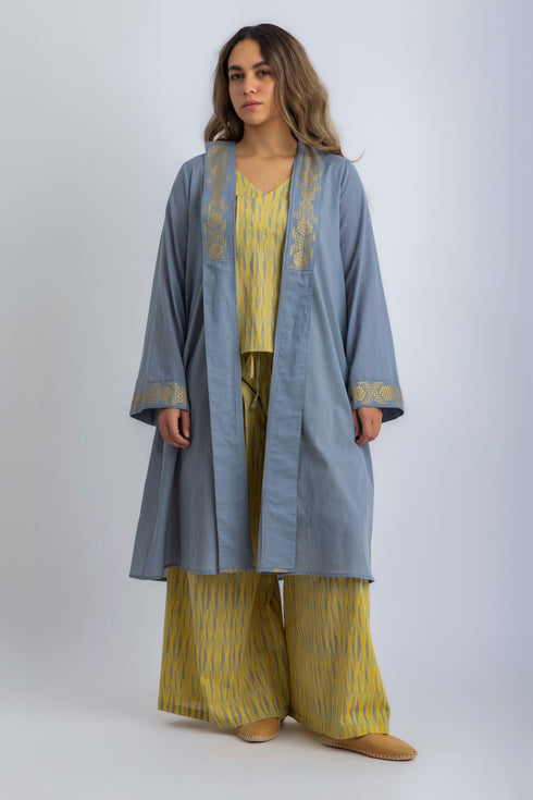 Golden Motif Hooded Cotton Voile Long Coat