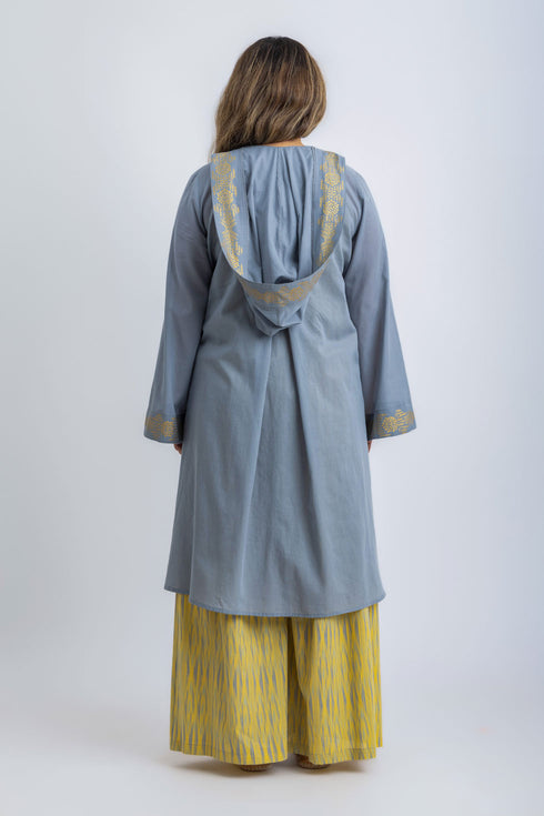 Golden Motif Hooded Cotton Voile Long Coat