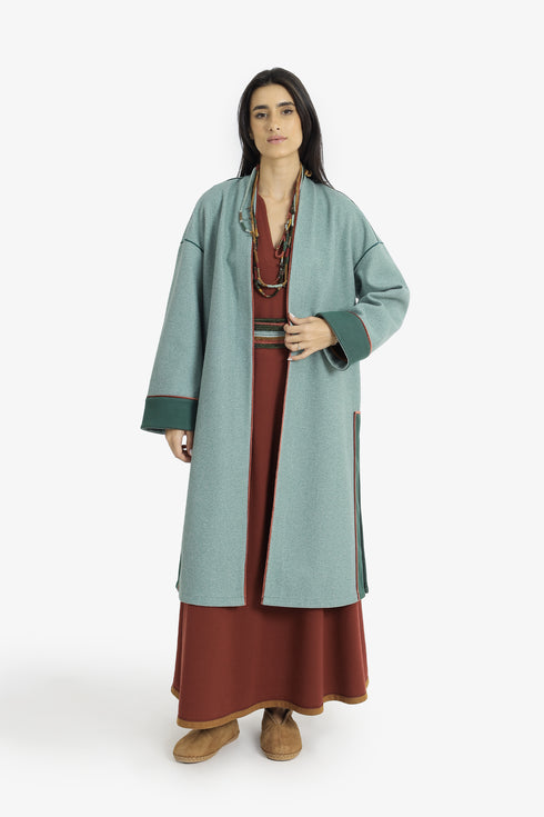 Mid-length felt coat with contrast stitching