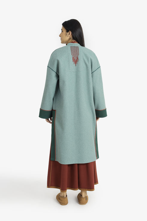 Mid-length felt coat with contrast stitching