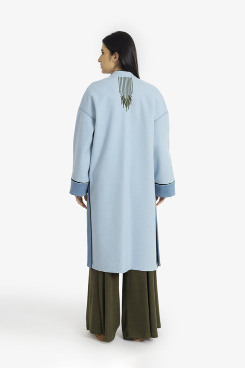 Mid-length felt coat with contrast stitching