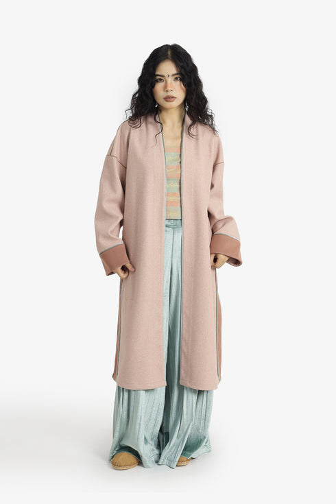 Mid-length felt coat with contrast stitching