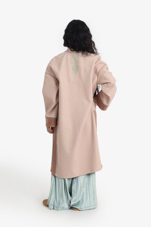 Mid-length felt coat with contrast stitching