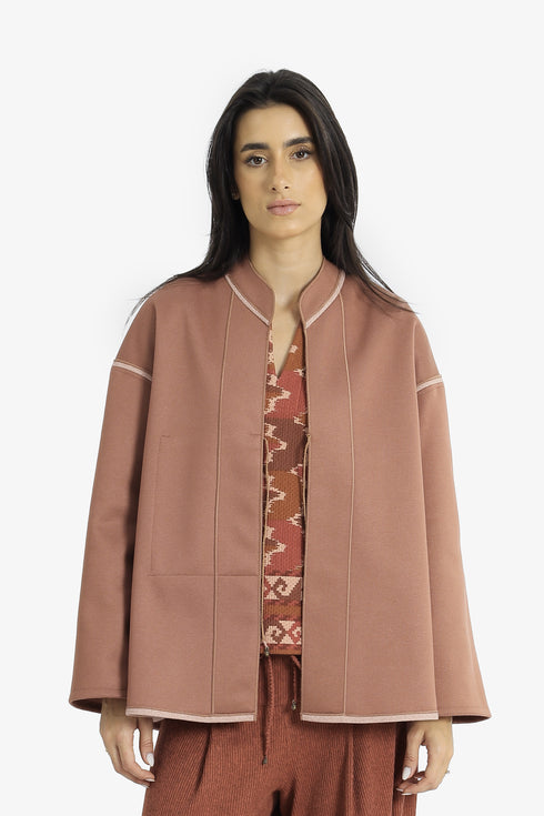 Reversible short jacket with back pleat