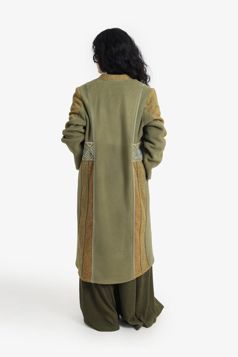 Multicolor embroidered coat with contrast side detailing