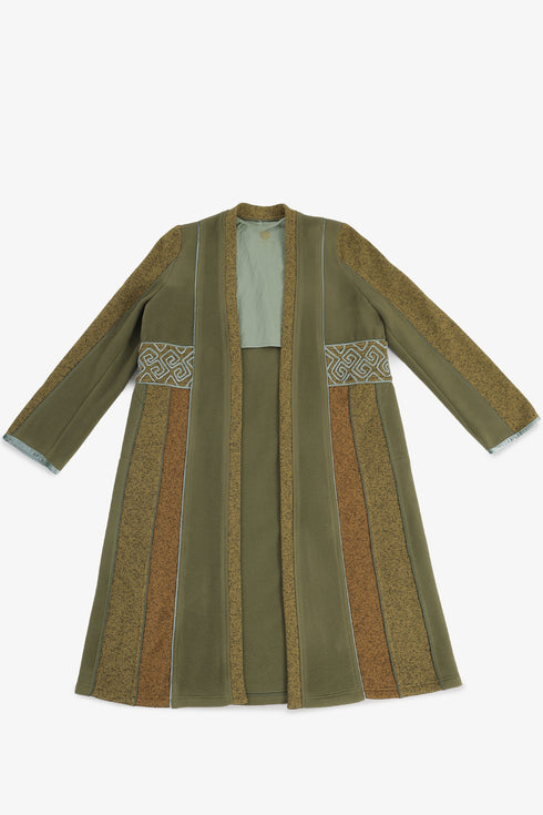 Multicolor embroidered coat with contrast side detailing