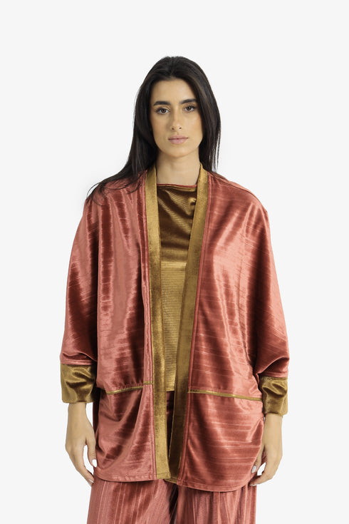 Reversible velvet jacket with contrast pleated details