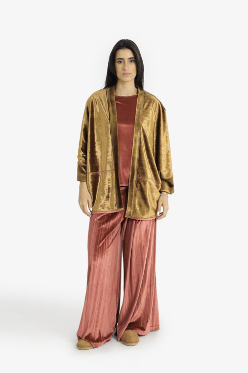 Reversible velvet jacket with contrast pleated details