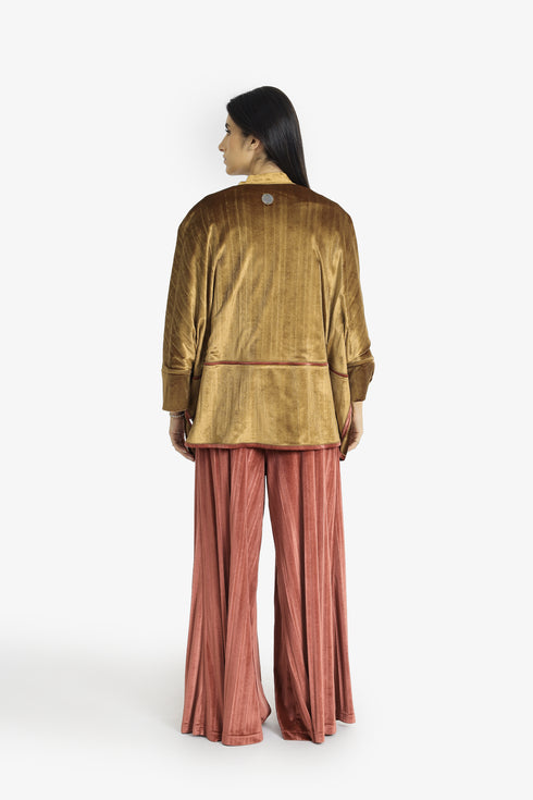 Reversible velvet jacket with contrast pleated details