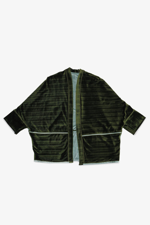 Reversible velvet jacket with contrast pleated details