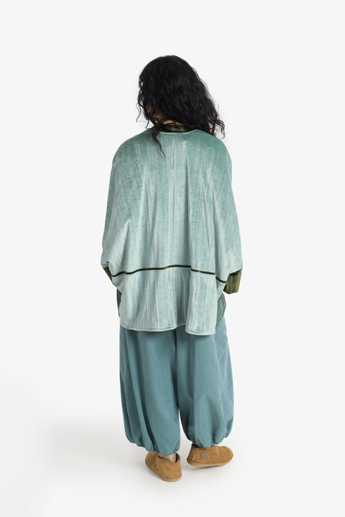 Reversible velvet jacket with contrast pleated details