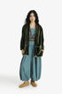 Reversible velvet jacket with contrast pleated details