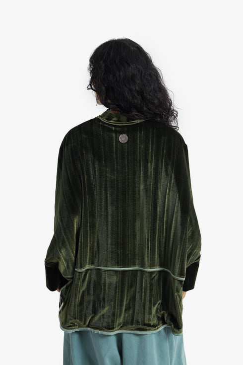Reversible velvet jacket with contrast pleated details