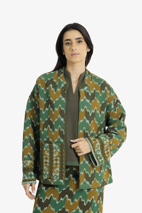 Printed quilted cotton jacket with patch pocket