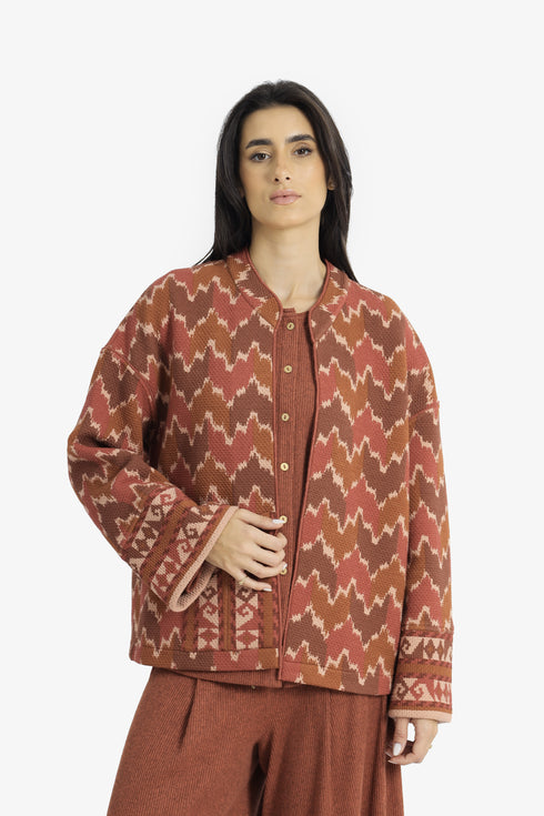 Printed quilted cotton jacket with patch pocket