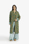 Quilted Ikat print coat with velvet cuffs
