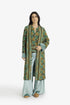 Quilted Ikat print coat with velvet cuffs