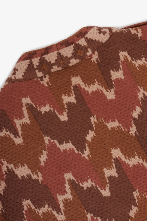 Quilted Ikat print coat with velvet cuffs