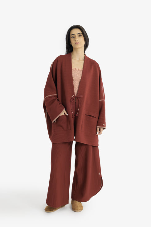 Hand embroidered reversible quilted oversized jacket