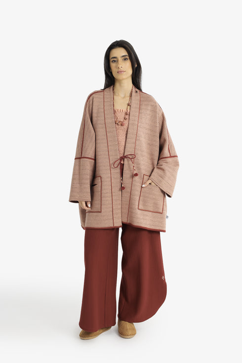 Hand embroidered reversible quilted oversized jacket