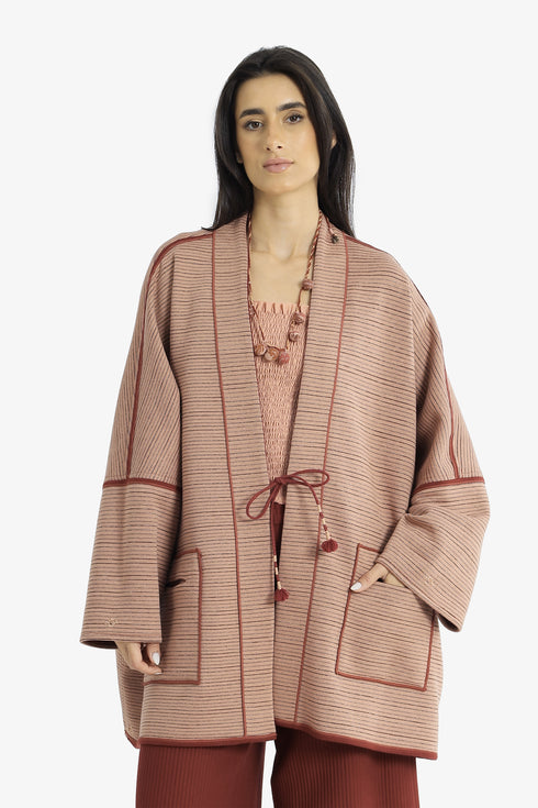 Hand embroidered reversible quilted oversized jacket