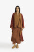 Draped collar coat with contrast stitching