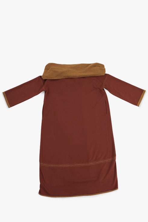 Draped collar coat with contrast stitching
