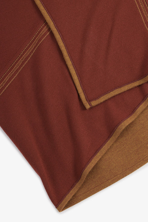 Draped collar coat with contrast stitching