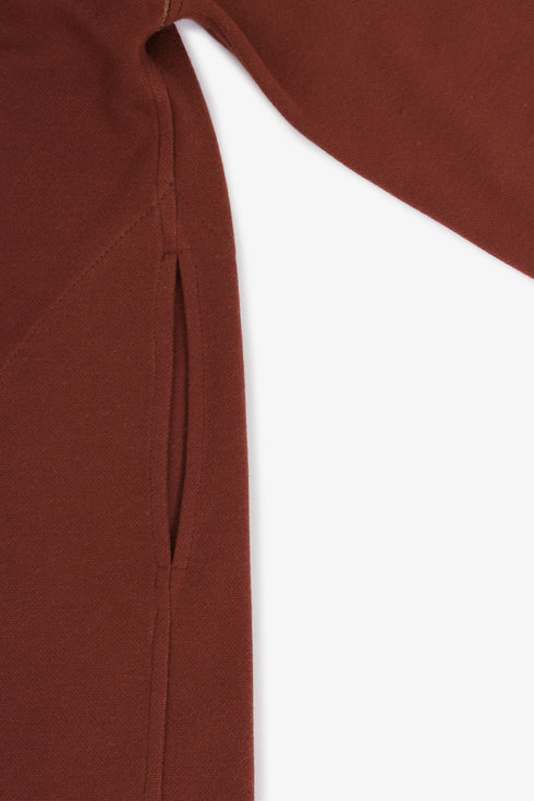 Draped collar coat with contrast stitching
