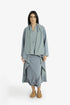 Draped collar coat with contrast stitching
