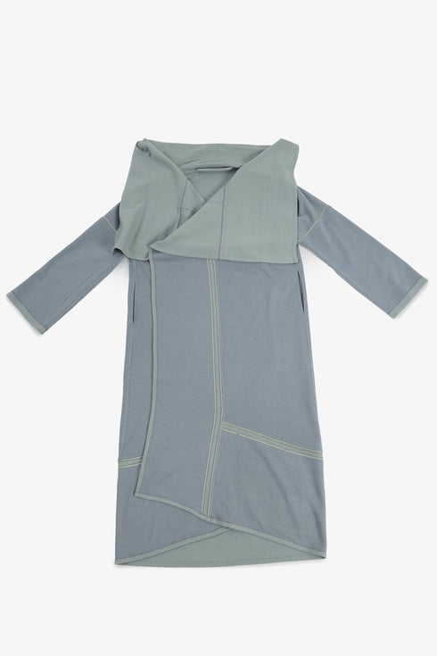 Draped collar coat with contrast stitching