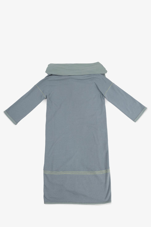 Draped collar coat with contrast stitching