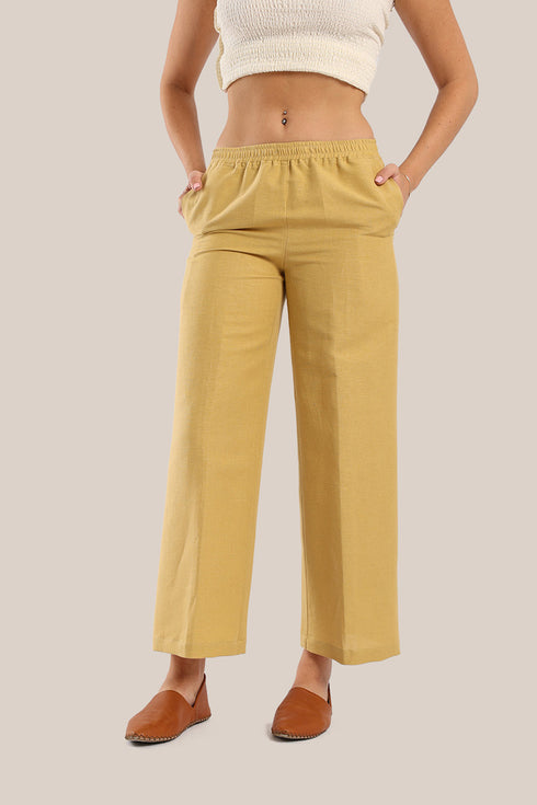 straight leg pants with elastic waistline