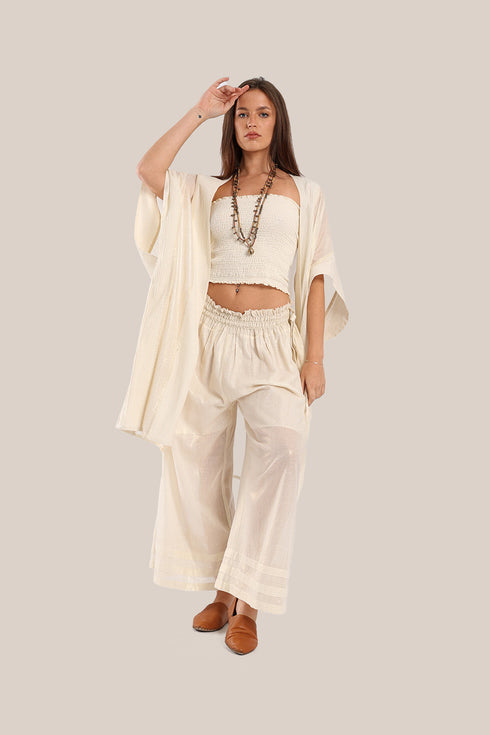 Wide legged pants in metallic cotton
