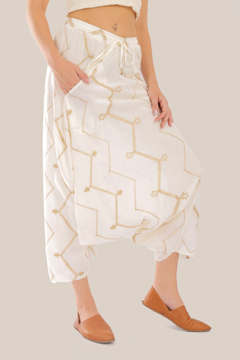 Embroidered Harem pants  with elastic waistband