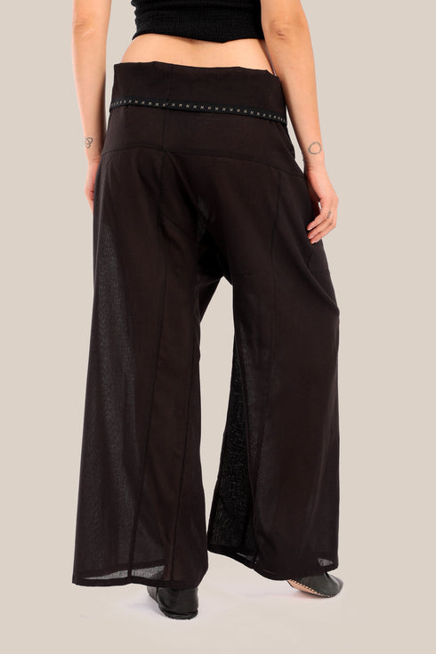 Wide wrap pants with waist fold.
