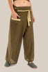 Wide wrap pants with waist fold.