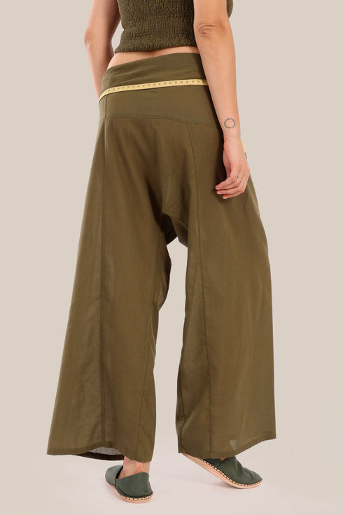 Wide wrap pants with waist fold.