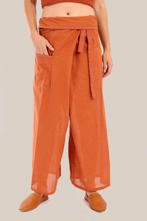 Wide wrap pants with waist fold.