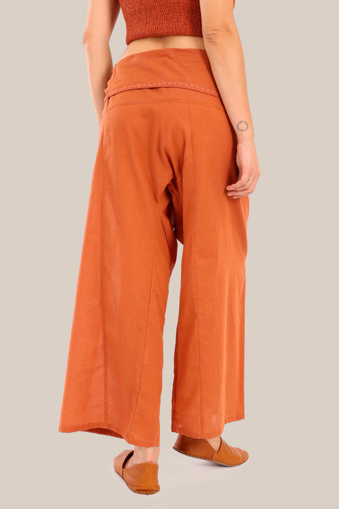 Wide wrap pants with waist fold.