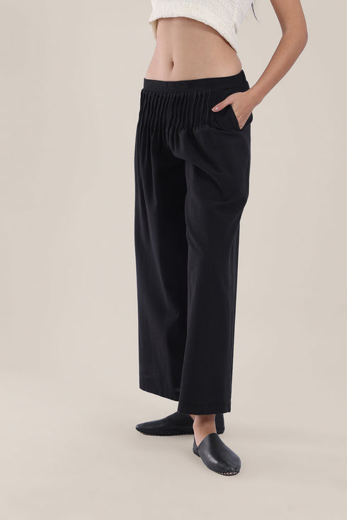 Wide legged pants with tiny front pleats