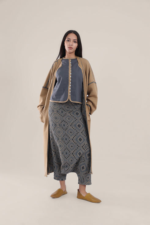 Harem pants in quilted printed cotton blend