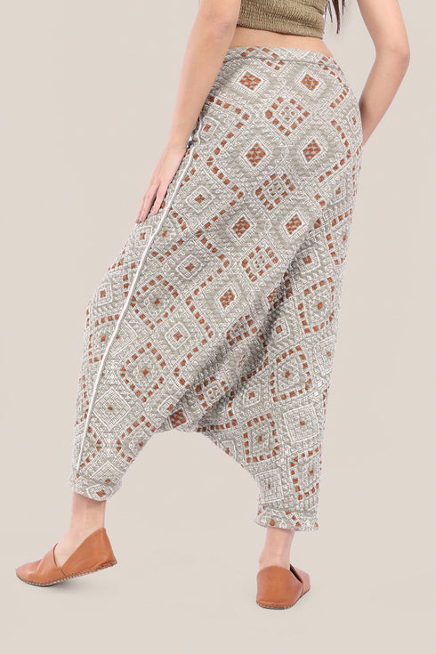 Harem pants in quilted printed cotton blend