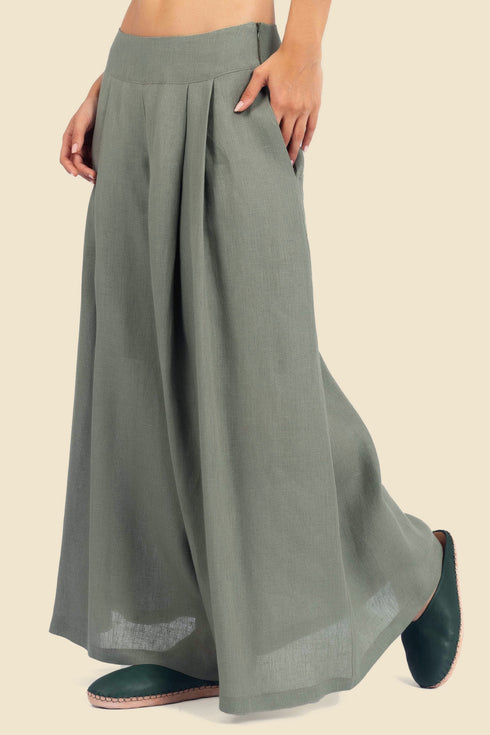 Extra wide leg pants in linen