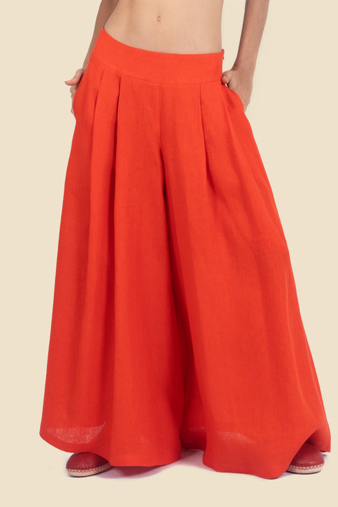 Extra wide leg pants in linen