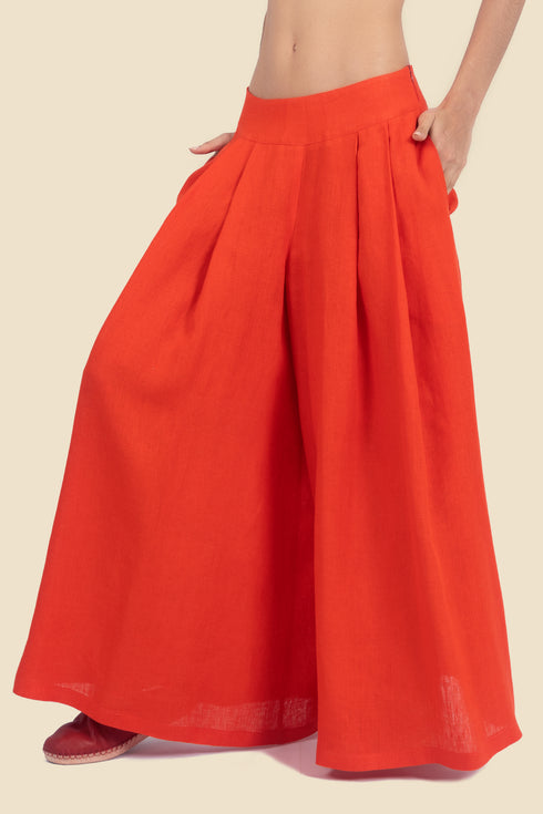 Extra wide leg pants in linen