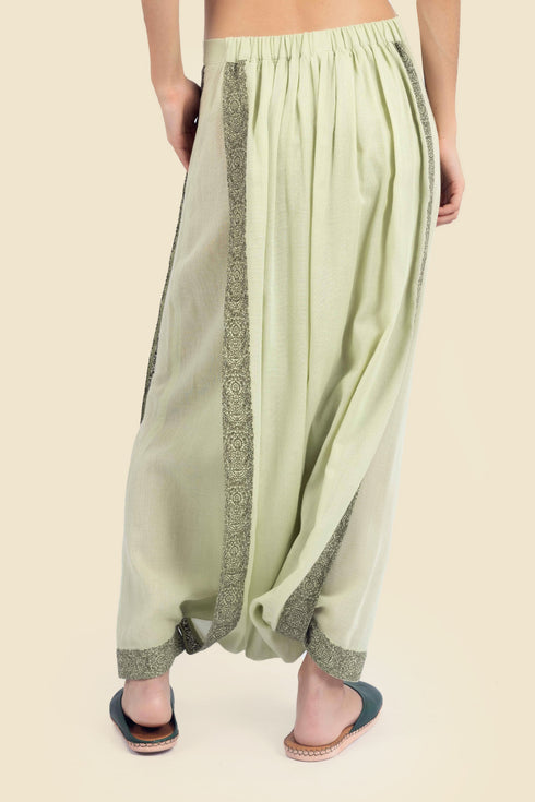 Embroidery harem pants in cotton gauze