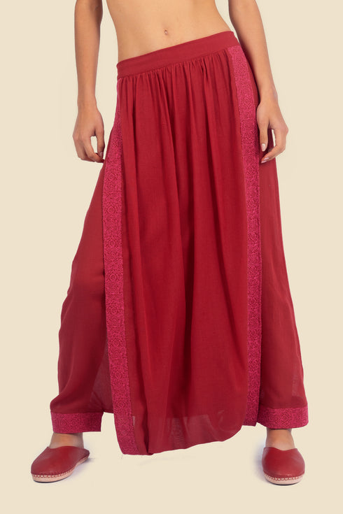 Embroidery harem pants in cotton gauze