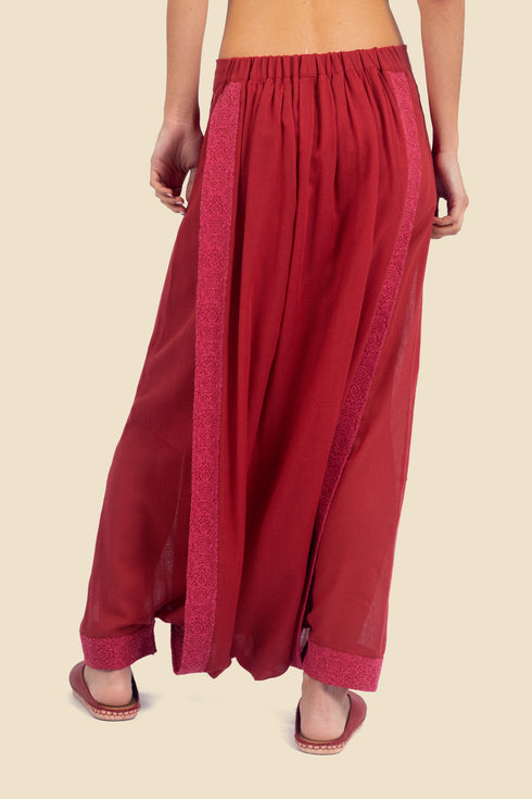 Embroidery harem pants in cotton gauze